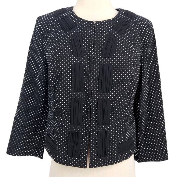 SALE Cabi #5156 Seaside Chic Cropped Polka Dot Chiffon Blazer Size 6 Black White - Picture 1 of 8
